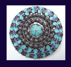 Powder Blue Enamel 950 Sterling Brooch