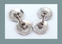 Blue Enamel and Sterling Guilloche Cufflinks Signature