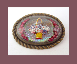 Colorful Flower Basket Reverse Carved Pin