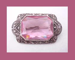 Germany Sterling Pink Rhinestone Pin