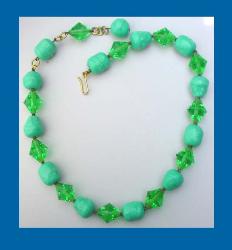 Green Crystal & Turquoise Beaded Necklace Full