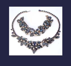 Dark Sapphire Blue Rhinestone Necklace and Bracelet