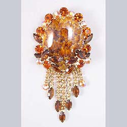 Juliana Caramel Marbled Malachite and Rhinestone Brooch/Pendant
