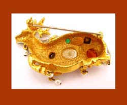 Kenneth J. Lane Rhinestone and Cabochon Deer Pin Back