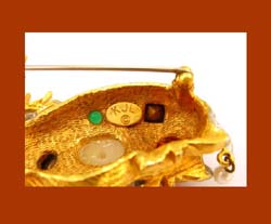 Kenneth J. Lane Rhinestone and Cabochon Deer Pin Signuture