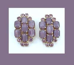 Lavender Rhinestone and Cabochon Earrings