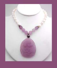 Contemporary Carved Lavender Pendant & Beaded Necklace