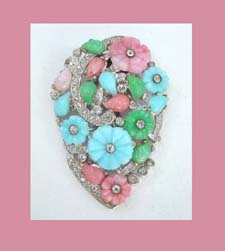 Pastel Glass Flowers and Leaves Dress Clip