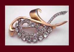 Stunning Retro Modern Vermeil Rhinestone Pin
