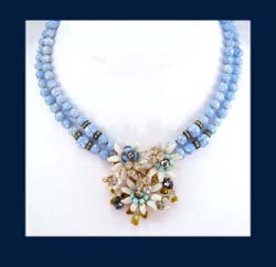 Enamel Flowers and Rhinestone Beaded Necklace