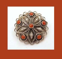Silver and Carnelian Glass Cabochon Pin