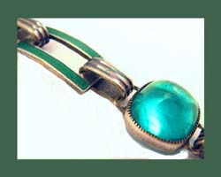 Glorious Green Enamel and Cabochon Sterling Bracelet Signature