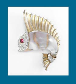 Trifari 1940s Sterling Jelly Belly Sailfish Fur/Pin Clip