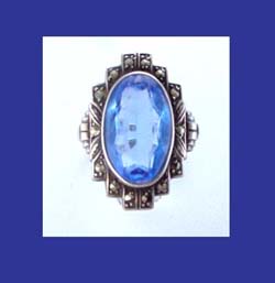 Blue Rhinestone Sterling Ring by Uncas Manufacturing