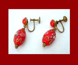 Red Glass Wedding Cake Bead Earrings Side