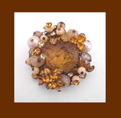 Golden Textured Glass & Beads Brooch