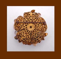 Golden Textured Glass & Beads Brooch Back